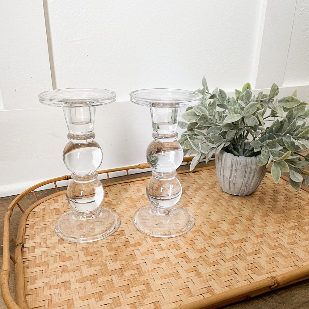 Glass candle stick holders set of 2